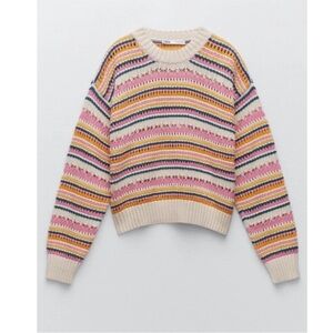 Zara Pink and Yellow Striped Sweater